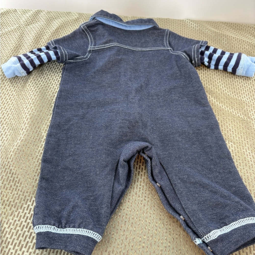 GUESS Baby Boy One-Piece Denim Romper Playsuit Striped Sleeves Size 3-6 months - Picture 9 of 14